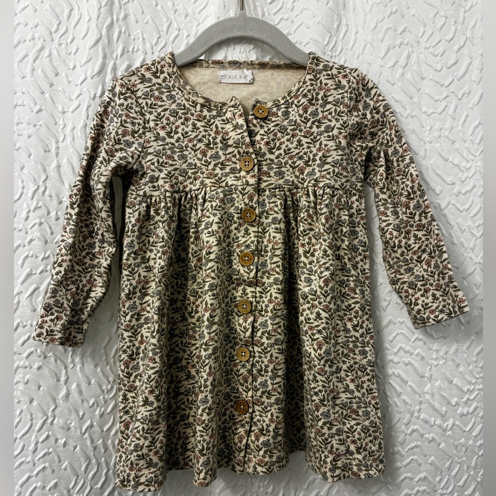 Jamie Kay Floral Long Sleeve Dress with Wooden Buttons 2yrs